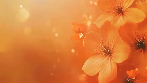Golden orange blossoms drifting in warm soft bokeh glow.