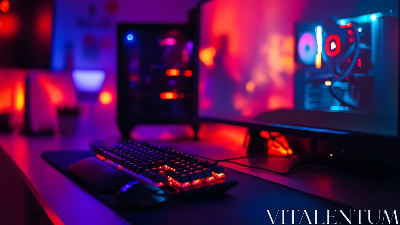 Neon keystrokes ignite a futuristic RGB battlestation glow