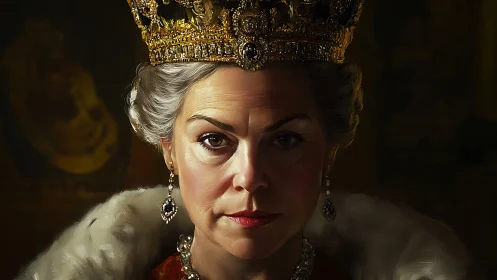Regal queen portrait under dramatic chiaroscuro light