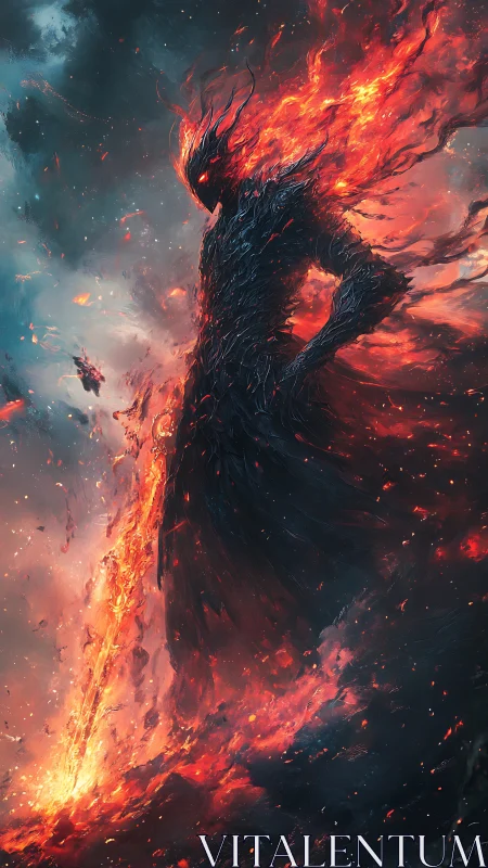 Fire elemental warrior rising from volcanic inferno.