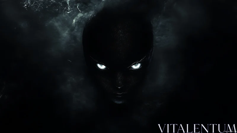 Mysterious glowing eyes emerge gently from swirling midnight fog