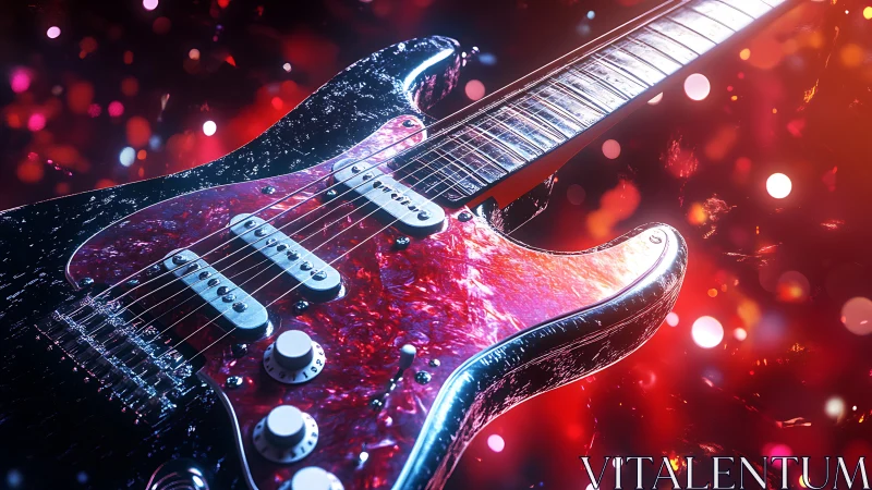 Electric guitar ignites neon stage in a storm of color.