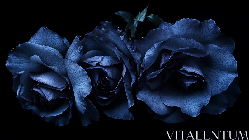 Blue Roses on Black Background.