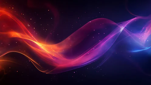 Abstract energy waves flowing across dark space with particle effects.
