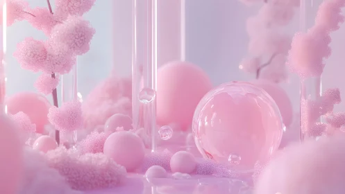 Sugarcloud spheres drift through a glossy cotton candy dream
