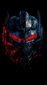 Symmetric mechanoid helm with crimson optic rupture field.