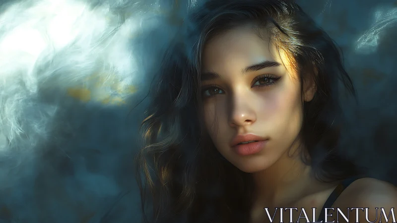 Portrait of young woman in soft dramatic lighting.