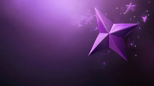 Radiant purple 3D star glows against dreamy cosmic backdrop.