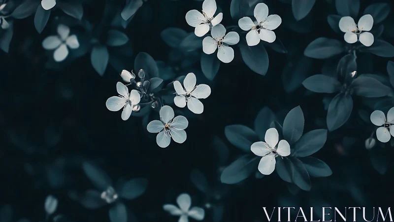 White Flowers with Dark Green Foliage in Natural Setting