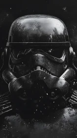 Helmet of midnight steel listens quietly to the falling ash