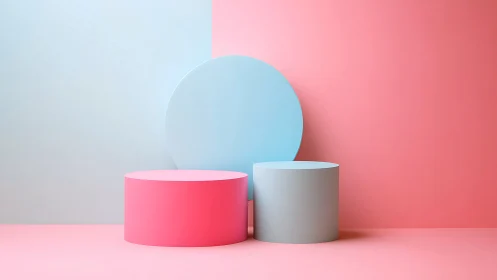 Pastel podium trio balancing candy tones and soft light.