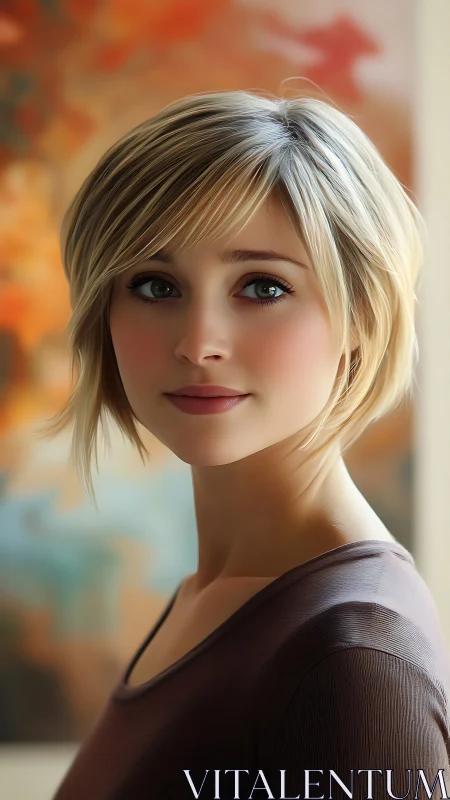 Photorealistic blonde portrait with shallow depth of field rendering.