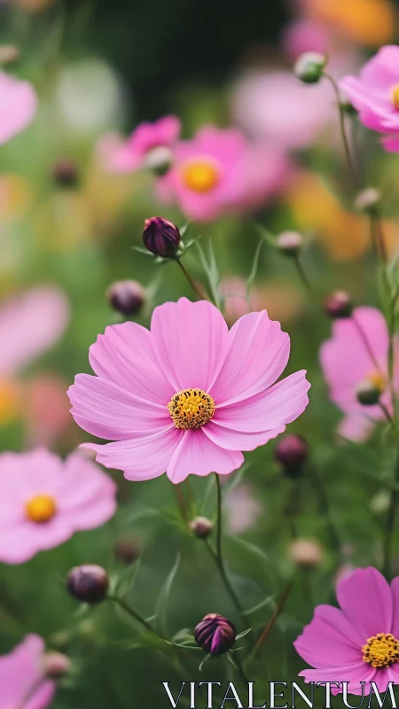 Pink Cosmos Flowers in Full Bloom.
