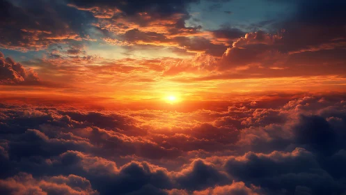 Stratocumulus cloudscape with low-sun horizon glow at altitude