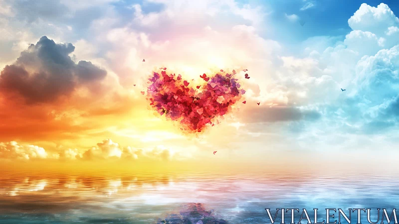 Heart Formation in Luminous Sky: Composite Digital Painting.