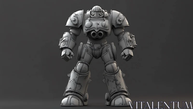 Battle-scarred mech knight plants its steel boots and waits