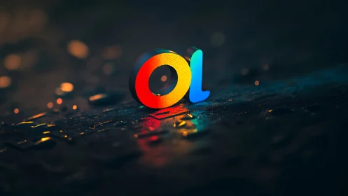 Colorful 3D letters on wet reflective dark surface