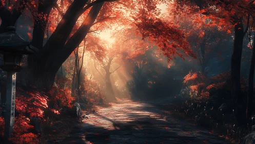 Crimson Autumn's Golden Passage Through Enchanted Woods.
