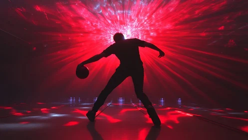 Photorealistic bowling silhouette under explosive red backlight.