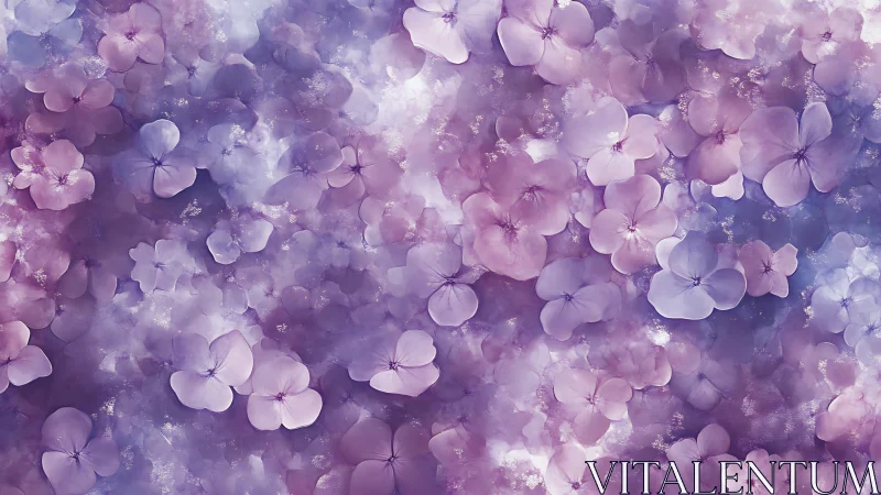 Ethereal Purple Flowers Floating in Luminous Mist