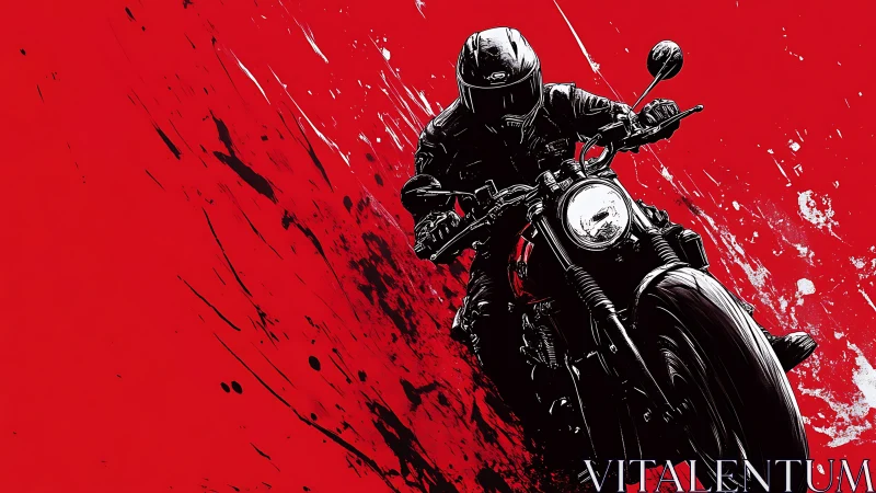 Motorcycle comet slices through red night in inky velocity