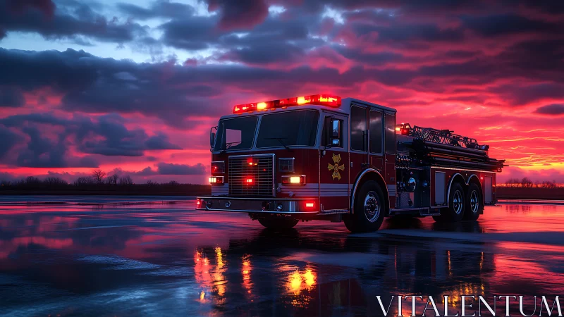 Red sentinel blazes against crimson dusk.