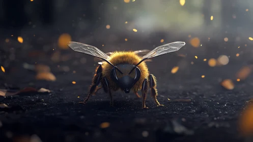 Macro frontal bee portrait in cinematic shallow depth of field