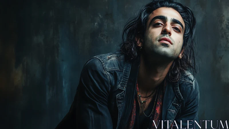 Male subject in dark jacket against textured studio backdrop.