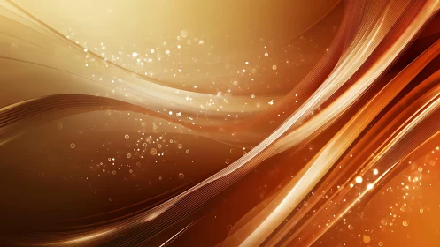 Golden Abstract Waves with Sparkling Light Effects Digital Art.