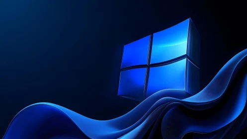 3D Windows Logo with Flowing Blue Fabric in Digital Art Style.