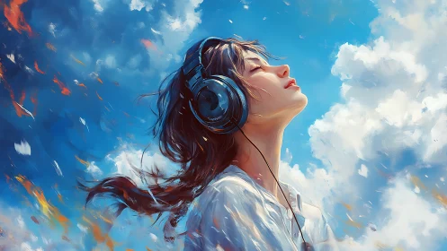 Sky-drenched daydreamer listening to clouds in color.