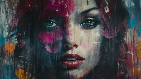 Dual-toned urban portrait with vivid dripping pigments.