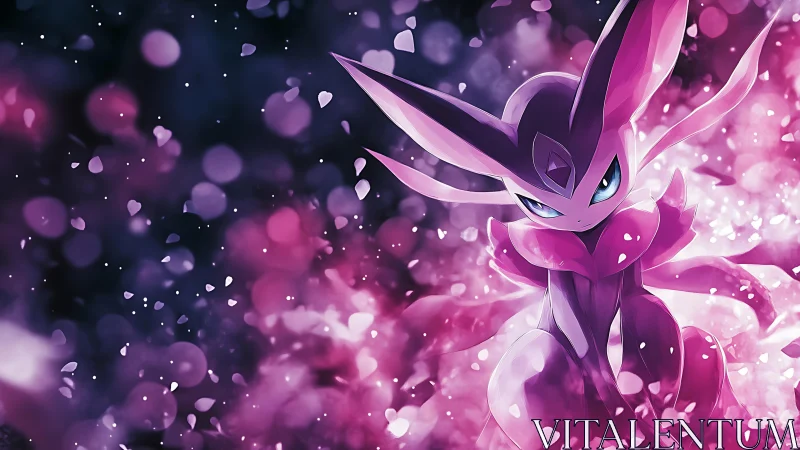 Mystical pink creature in luminous bokeh heart vortex.