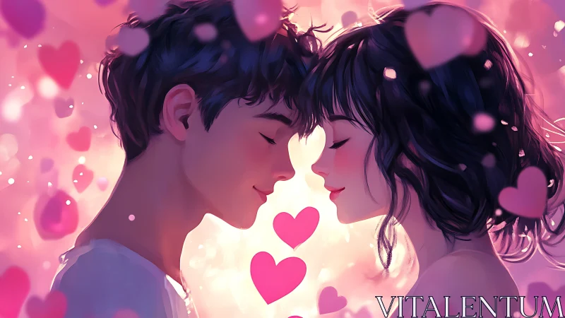 Two Hearts Connect in a Magical Pink Glow