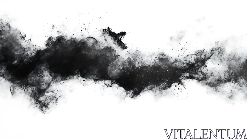 Monochrome ink cloud stretching across negative white field.