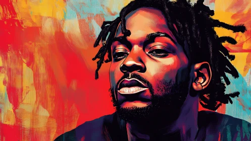 Digital portrait of man before abstract multicolor field.