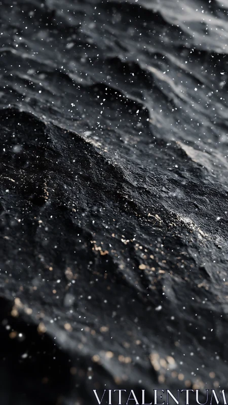 Dark wet rock surface catches drifting coastal spray.