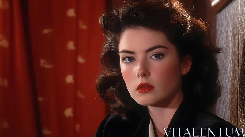 Classic portrait of woman in soft cinematic lighting against red.