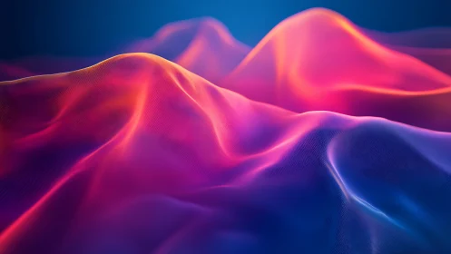 Volumetric neon waveforms render flowing mesh-like terrain forms