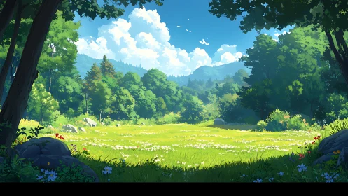 Sunlit meadow opens like a quiet symphony between trees