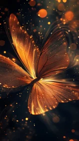 Emberwing butterfly drifting through molten midnight dust.