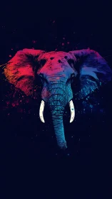 Vibrant neon elephant shining softly against midnight blue.