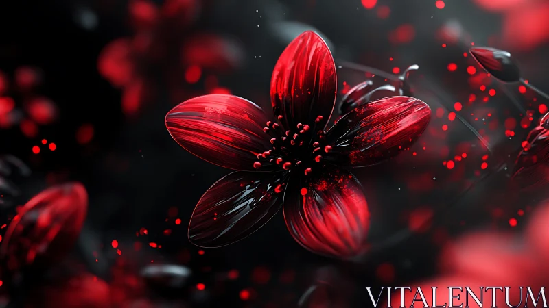 Luminescent Red Petals with Particulate Glow Effect and Depth Blur