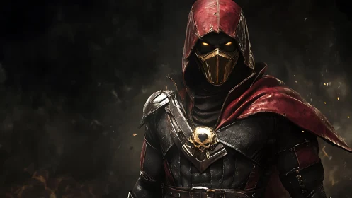 Hooded armored assassin with skull emblem rendered in high detail