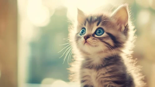 Kitten with Blue Eyes in Soft Light Setting