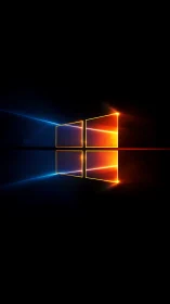 Symmetrical window icon with blue and orange light glow.