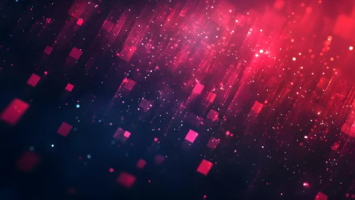 Abstract digital squares with glowing pink and blue gradients, futuristic style.