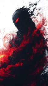 Digital painting of fiery shadow figure in explosive motion.
