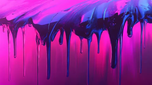 Neon magenta and cyan liquid drips in glossy abstract gradient.