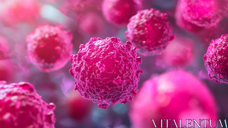 Microscopic View of Cancer Cells in Vivid Pink Digital Art Style.